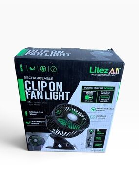 LitezAll Rechargeable clip on fan light. NEW